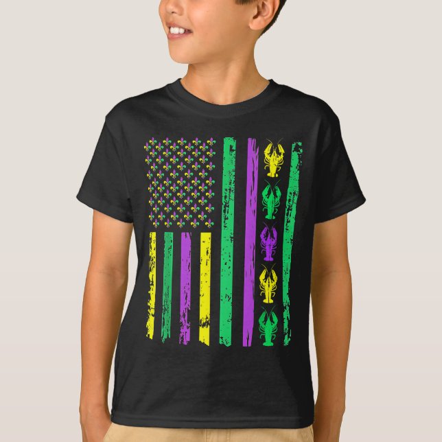Carnival Mardi Gras Usa American Flag Crawfish Par T-Shirt (Vorderseite)