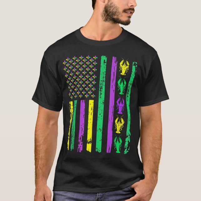 Carnival Mardi Gras Usa American Flag Crawfish Par T-Shirt (Vorderseite)