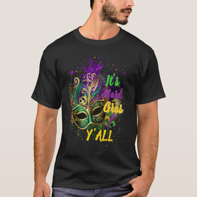 Carnival Masquerade Mask Mardi Gras Yall Cool T-Shirt (Vorderseite)