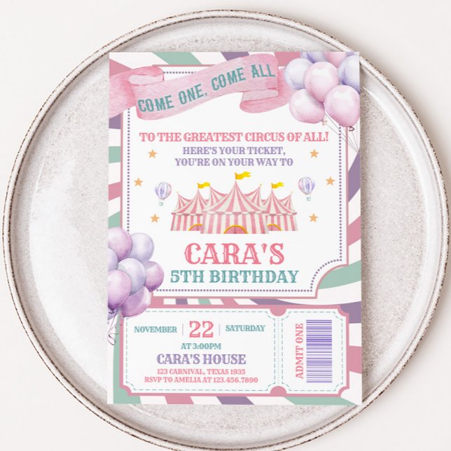 Carnival Zirkus Geburtstagsfeier Einladung (Carnival Circus Party Invitation)
