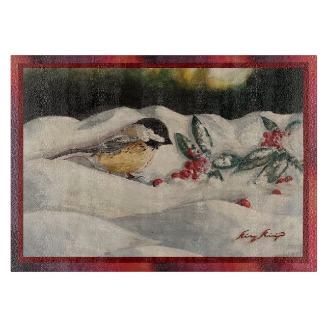 Carol die Chick-a-Dee mit Mistelzweig  Schneidebrett (Vorderseite)