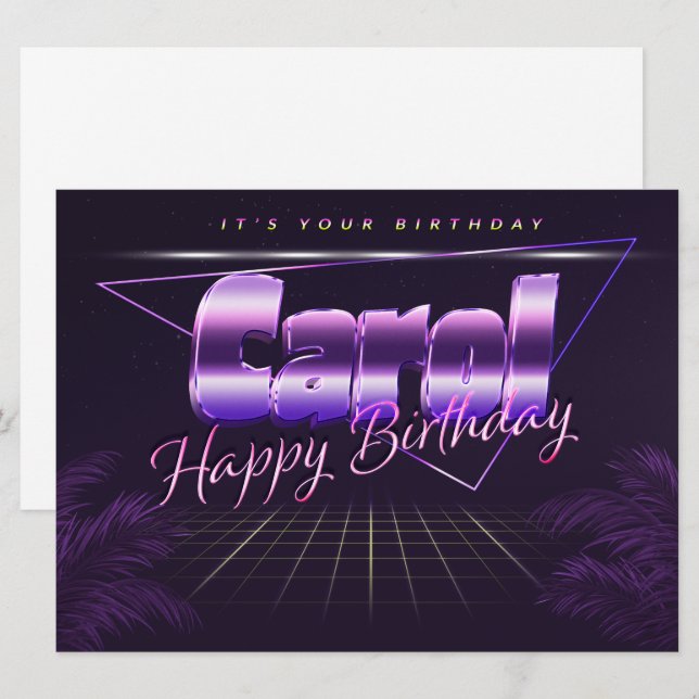Carol Name Vorname lila retro Karte Geburtstag (Vorne/Hinten)
