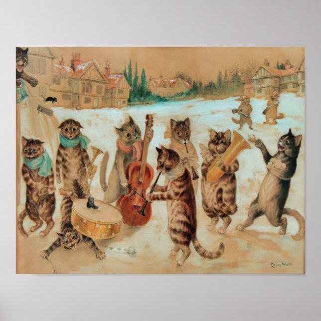 Carol Singing 1925 Louis Wain Wall Art Poster (Vorne)