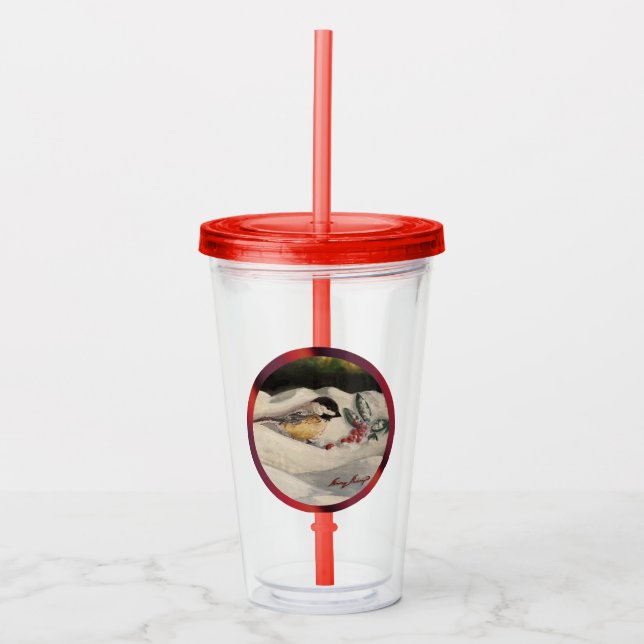 Carol the Chick-a-Dee with Mistletoe  Acryltrinkbecher (Vorderseite)