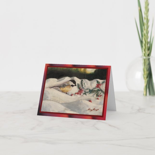 Carol the Chick-a-Dee with Mistletoe: Blank Card Dankeskarte (Vorderseite)
