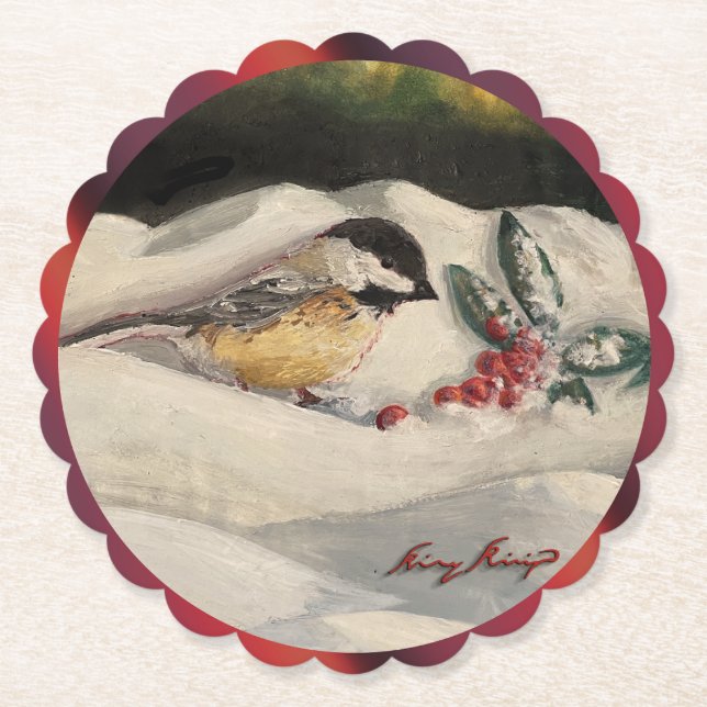 Carol the Chick-a-Dee with Mistletoe  Untersetzer (Vorderseite)