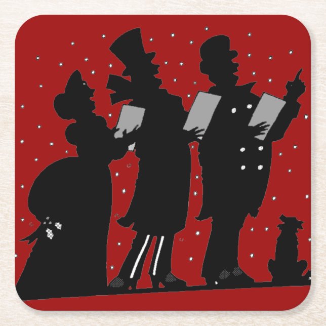 Caroler in der Silhouette Weihnachten Rechteckiger Pappuntersetzer (Vorderseite)