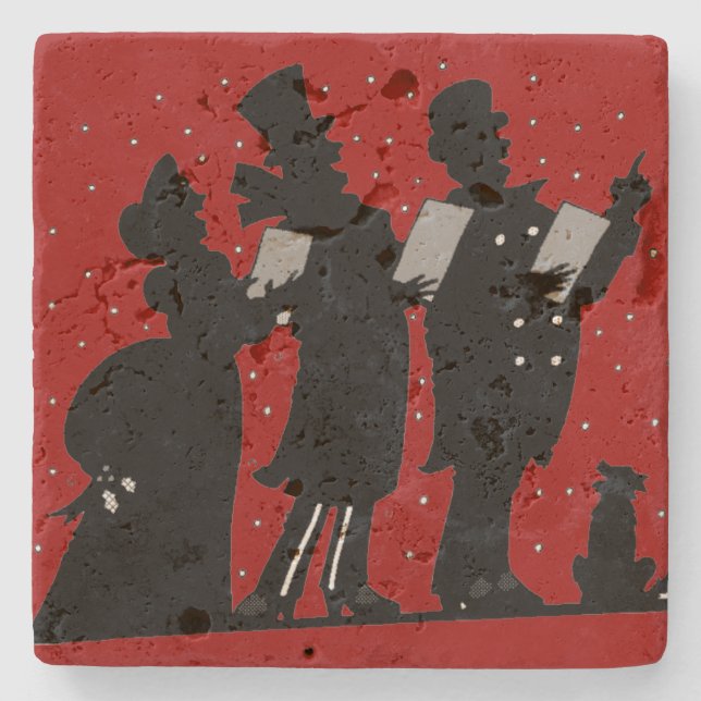 Caroler in der Silhouette Weihnachten Steinuntersetzer (Vorderseite)