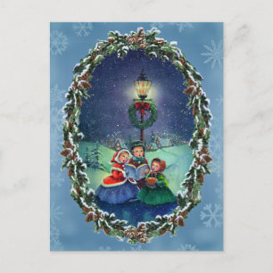 CAROLERS, LAMP & WREATH VON SHARON SHARPE POSTKARTE