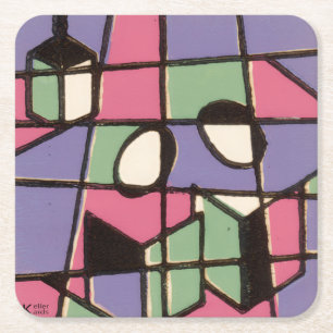 Carolers Stainglass Rechteckiger Pappuntersetzer