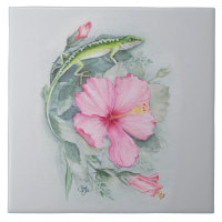 Carolina Anole & Hibiskus Keramik Tile