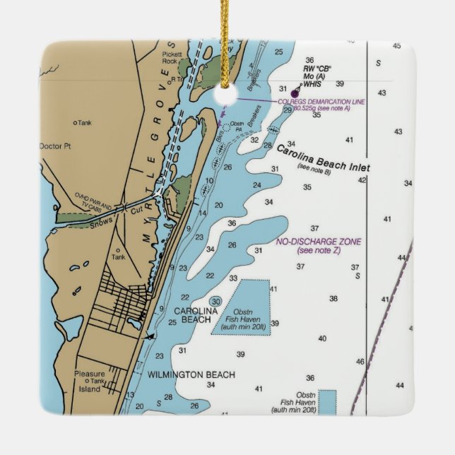 Carolina Beach NC Chart Keramikornament (Rückseite)