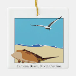Carolina Beach, NC Horseshoe Crab Sea Gull Beach Keramikornament