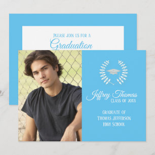 Carolina Blue Cap & Blätter Grad Einladung 5" x 7"