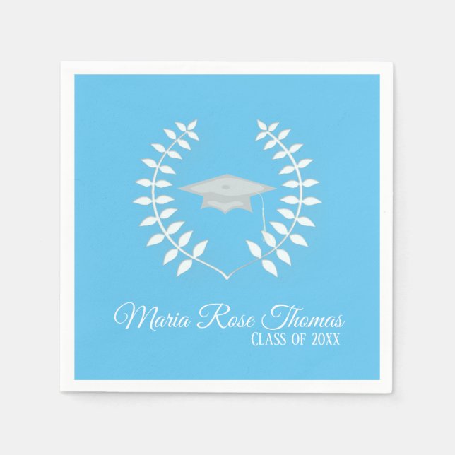 Carolina Blue Grad Cap & Blätter Paper Napkins Serviette (Vorderseite)