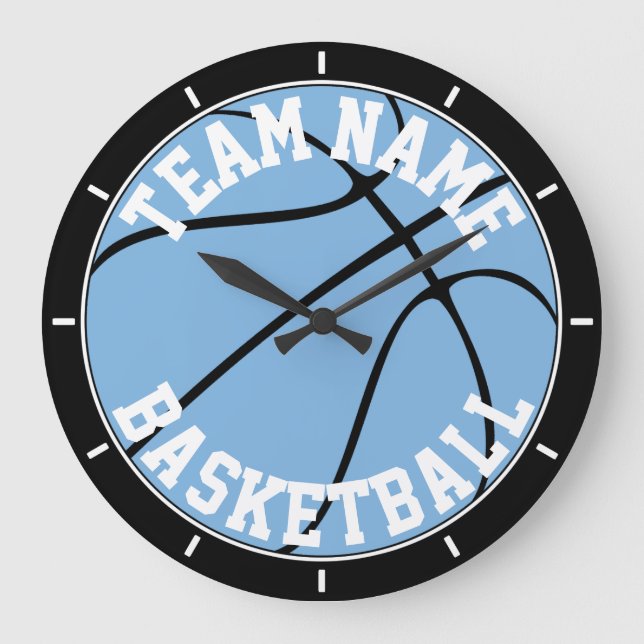 Carolina Blue / Light Blue Basketball individuell  Große Wanduhr (Vorderseite)