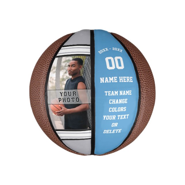 Carolina Blue, White, Grau Custom Mini Basketballs (Vertikal)