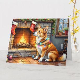 Carolina Dog Kamin mit Weihnachtslichtern Karte