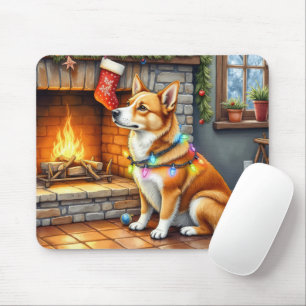 Carolina Dog Kamin mit Weihnachtslichtern Mousepad