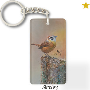 Carolina Wren Bird Painting Custom Initial Vogelbe Schlüsselanhänger