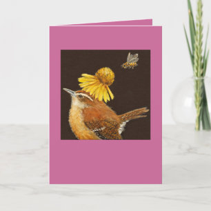 Carolina-Wren-Karte mit Biene und Blume Karte