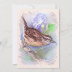Carolina Wren mit den Blume der Morning Glory Einladung