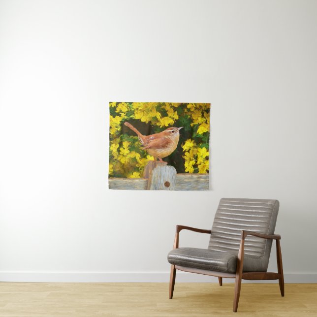 Carolina Wren Painting - Original Wild Bird Art Wandteppich (Beispiel (Horizontal))