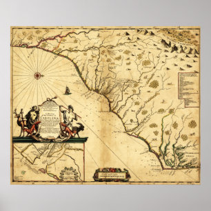 Carolinas mit Nord nach rechtsPanoramabalkarte Poster