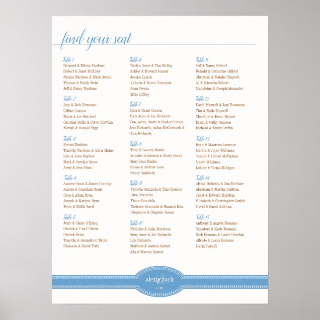 Caroline Seating Chart for Wedding, Powder Blue Poster (Vorne)