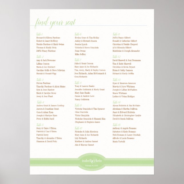 Caroline Seating Chart für Hochzeit, Minze Poster (Vorne)