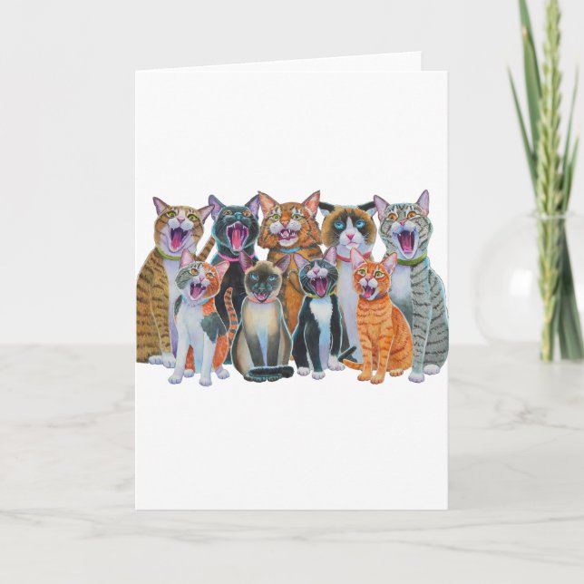 Caroling Cats Feiertagskarte (Vorderseite)