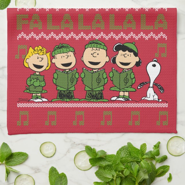 Caroling Christmas Sweater Graphic Geschirrtuch (Gefaltet)