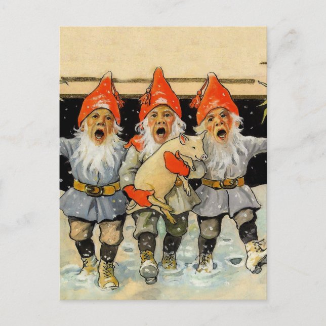 "Caroling Gnomes" von Jenny Nystrom Postkarte (Vorderseite)