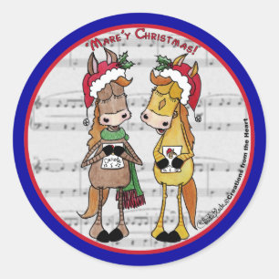Caroling Horses - 'Mare'y Christmas Runder Aufkleber