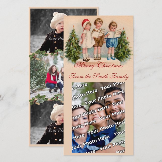 Caroling Kids Foto Card Feiertagskarte (Vorne/Hinten)
