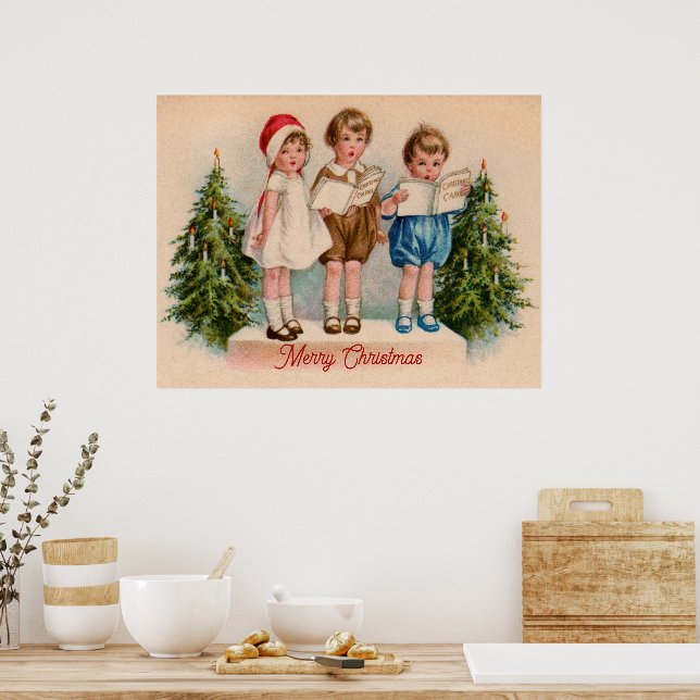 Caroling Kids Frohe Weihnachtsbrille Poster (Küche)