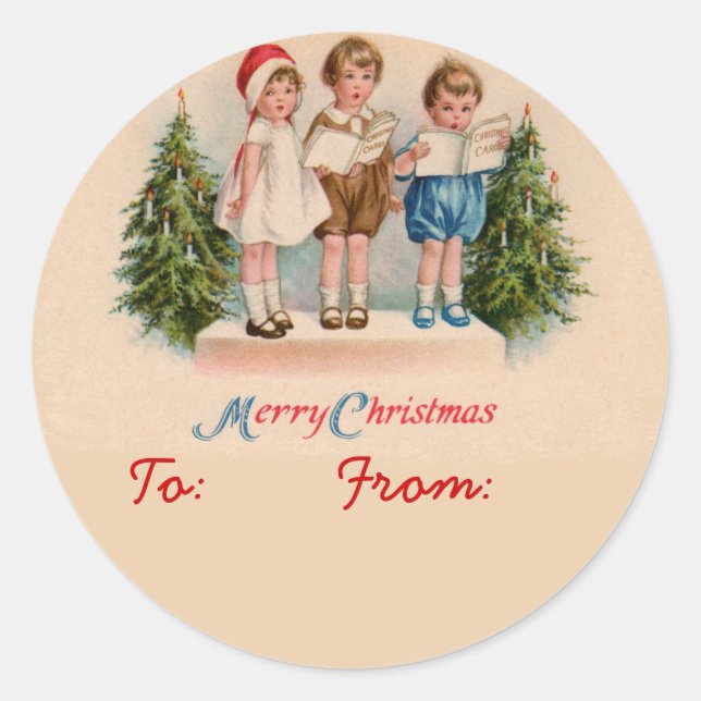 Caroling Kids Gift Tag Stickers (Vorderseite)