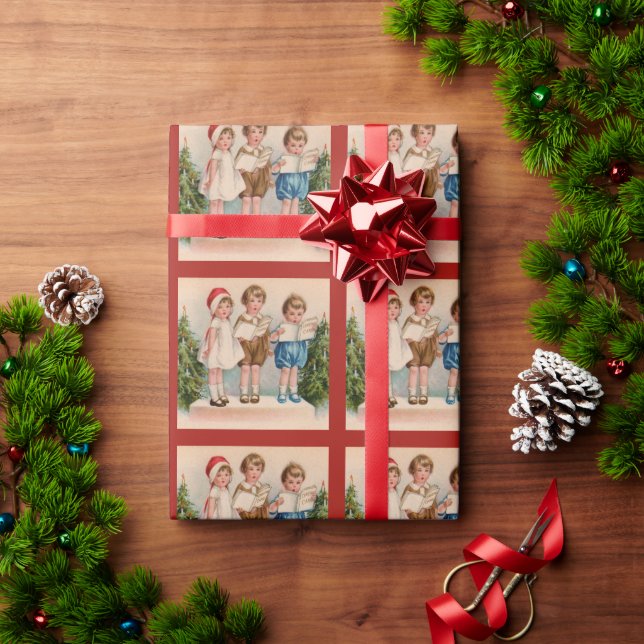 Caroling Kids Merry Christmas Wrapping Paper Geschenkpapier (Feiertagsgeschenk)