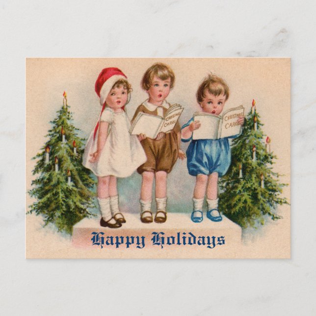 Caroling Kids Viktorianische Vintage Postkarte (Vorderseite)