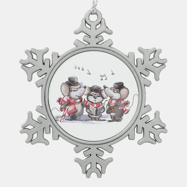 Caroling Mic, Mac & Moe Pewter Snowflake Ornament (Vorderseite)