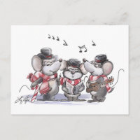 Caroling Mic, Mac & Moe Postcard