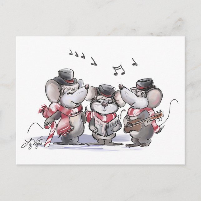 Caroling Mic, Mac & Moe Postcard Postkarte (Vorderseite)