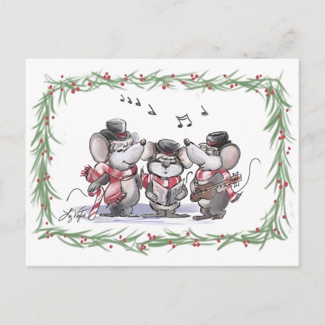Caroling mit Mic, Mac & Moe Postcard Postkarte (Vorderseite)