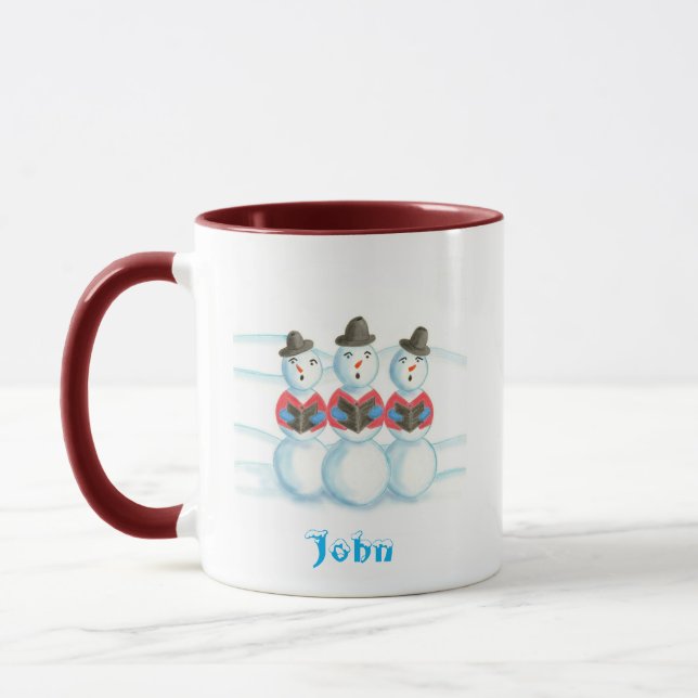 Caroling Snowmen Personalisierte Weihnachtsfeierta Tasse (Links)