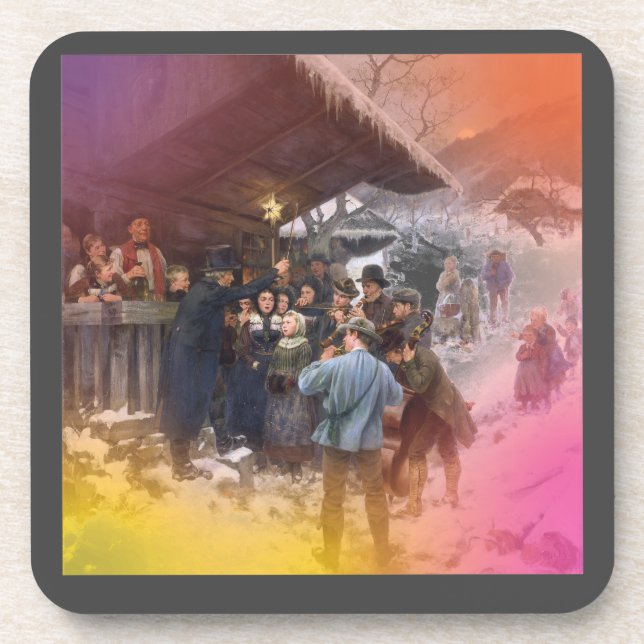 Carolsänger in Viktorianischen Zeiten Winterszene. Getränkeuntersetzer (Vorderseite)