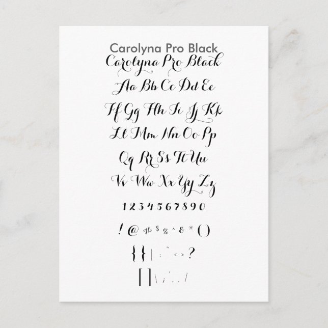 Carolyna Pro Black - Zazzle-Schriftart-Musterblatt Postkarte (Vorderseite)