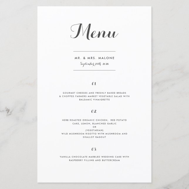 Carolyna Wedding Dinner Menu (Vorderseite)