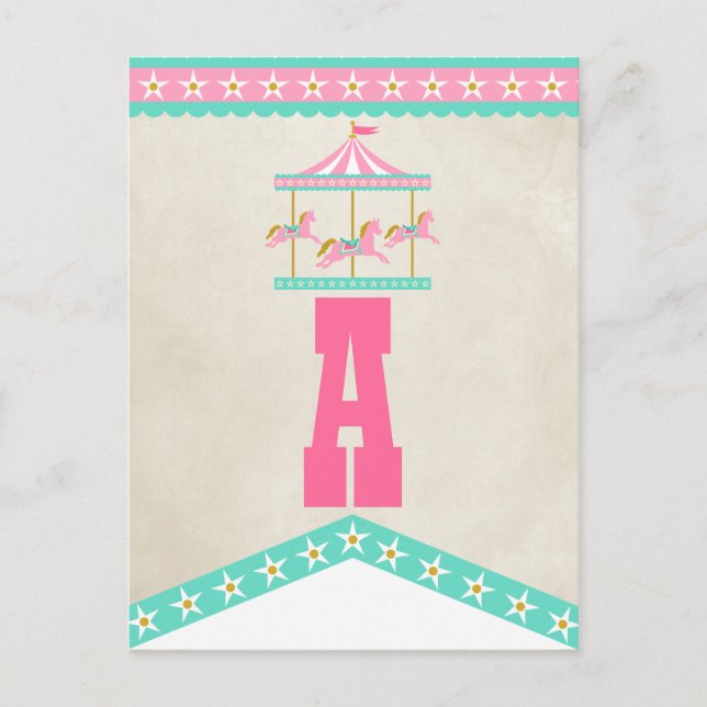 Carousel Birthday Party Pennant Bunting Postkarte (Vorderseite)