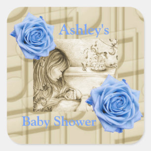 Carousel Dreams Blue Rose Music Square Sticker