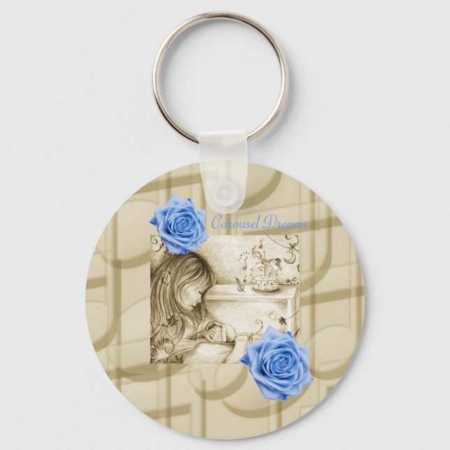 Carousel Dreams Blue Rose Vintag Button Schlüssela Schlüsselanhänger (Vorderseite)